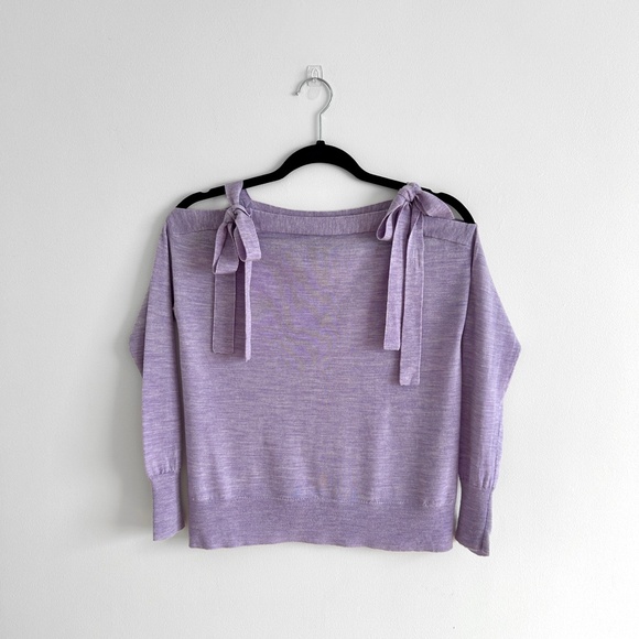 J. Crew Cold Shoulder Sweater Merino Wool Lilac Purple with Bows Size XS - Picture 1 of 11